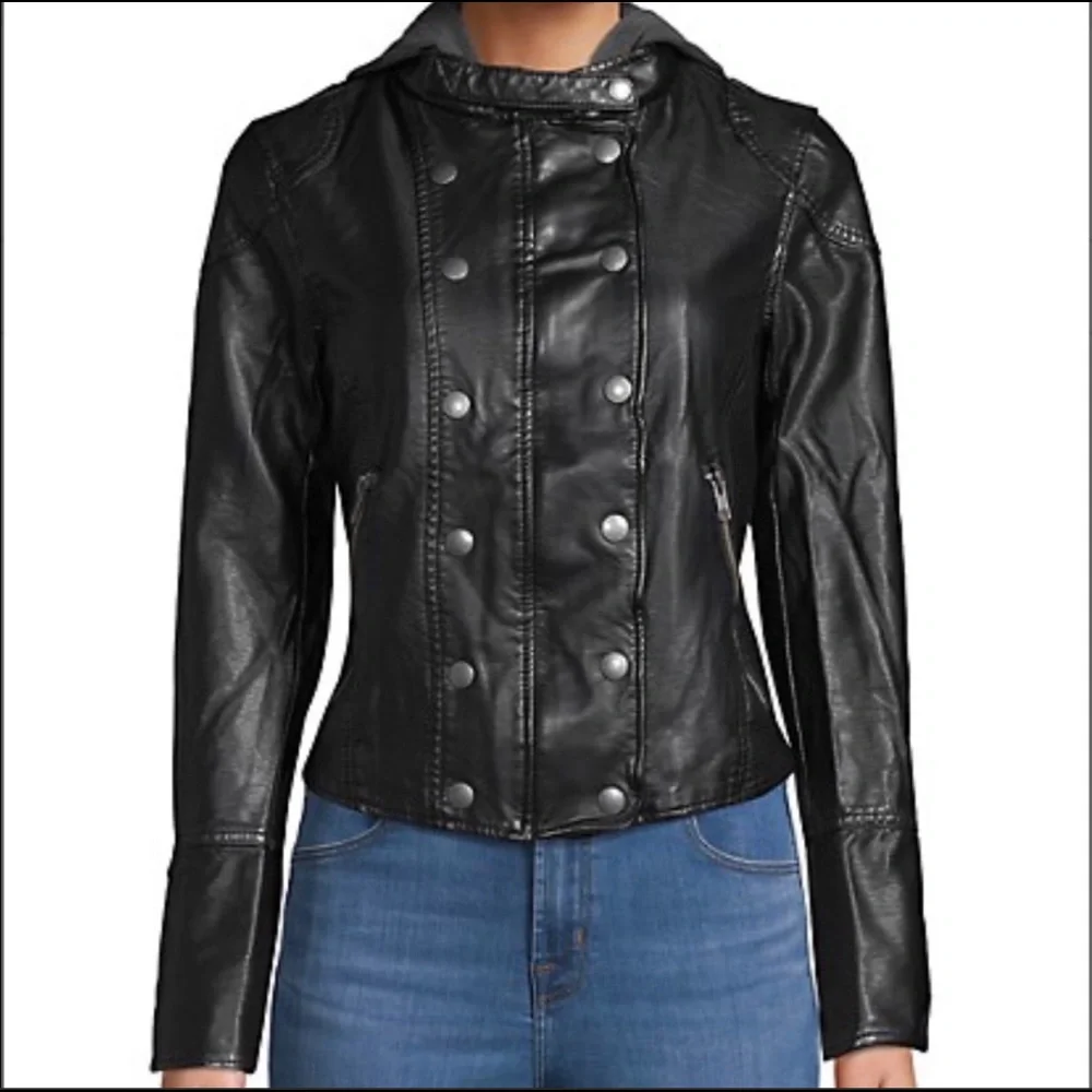 Free People Vegan Leather Hooded Moto Jacket - Picture 2 of 11